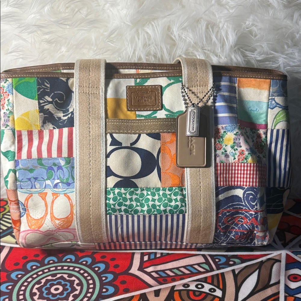 Coach Multicolor Patchwork Canvas Tote with Leath… - image 1